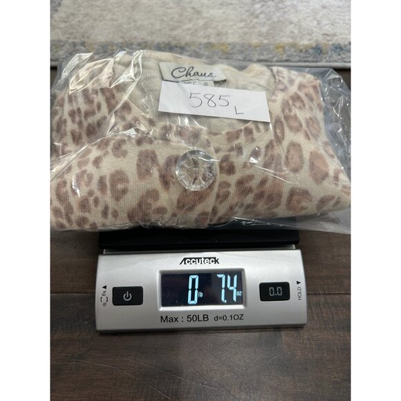 Chaus Leopard Print Button Front Cardigan Sweater Beige Small Angora Rabbit Hair - Picture 10 of 10